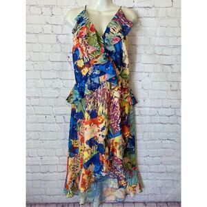 Badgley Mischka Womens 12 Belle Faith Midi Dress Lined High Low Cruise Wear NWT